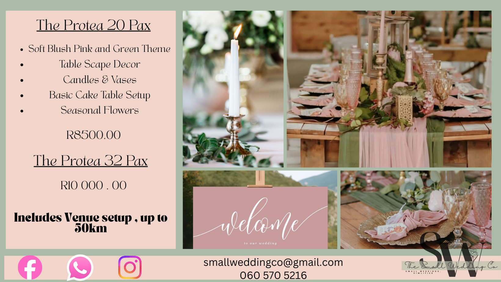 Booking Request ONLY - Micro Wedding Deco - The Protea (22 Pax)